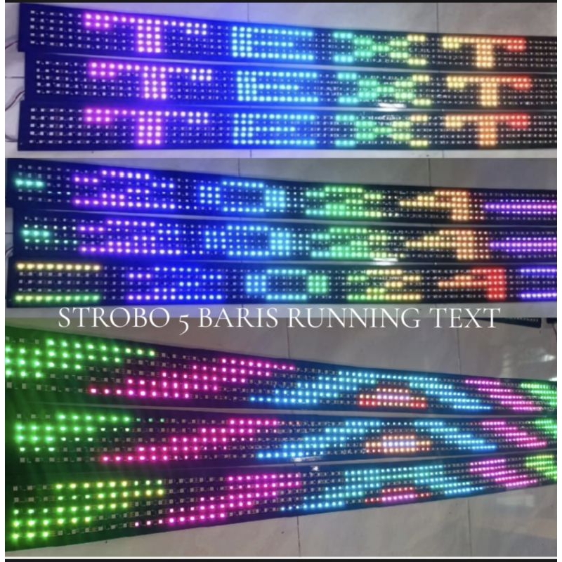 Strobo 5 baris running text dan animasi 12/24v
