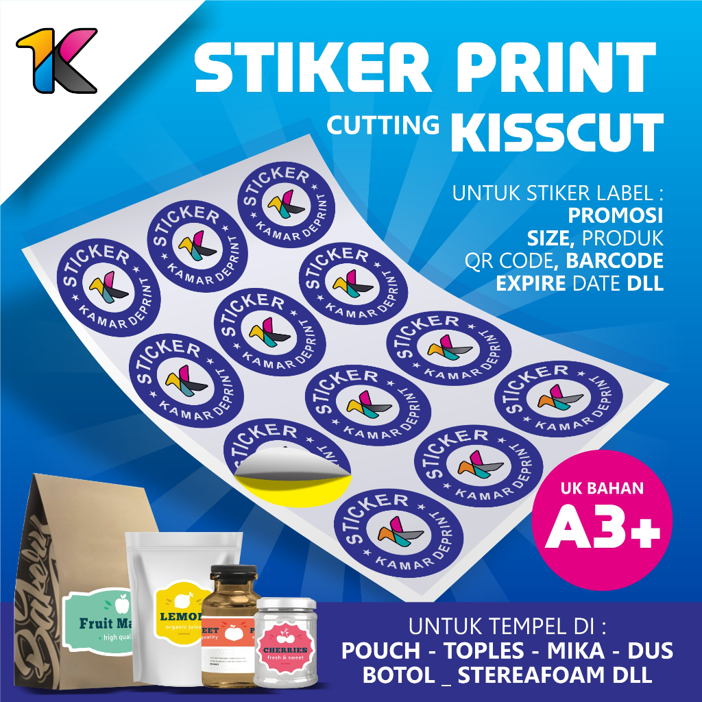 

CETAK PRINT STIKER KISSCUT/ LABEL KEMASAN / PRODUK / BARCODE / QR CODE / THANKYOU / EXPIRED DLL