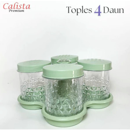4 pcs Toples + 1pc Nampan Calista Crystal / Toples Kristal Empat Daun Oentoeng / Toples + Nampan Cal