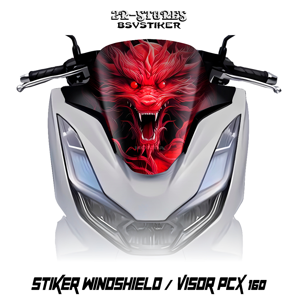 Stiker Visor Pcx New 160 / Windshield Pcx 160 Gambar Naga (4) / Stok Sticker Windshield Pcx New 160