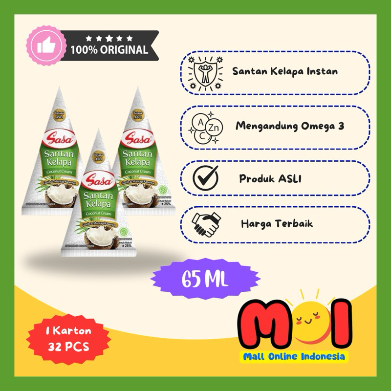 

Santan Sasa 1 Dus 65ml x 32 Pcs - Santan Instan Praktis & Lezat Untuk Masakan