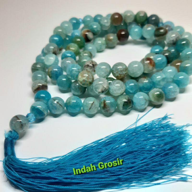 Tasbih batu aki pecah seribu biru 10mm 99butir