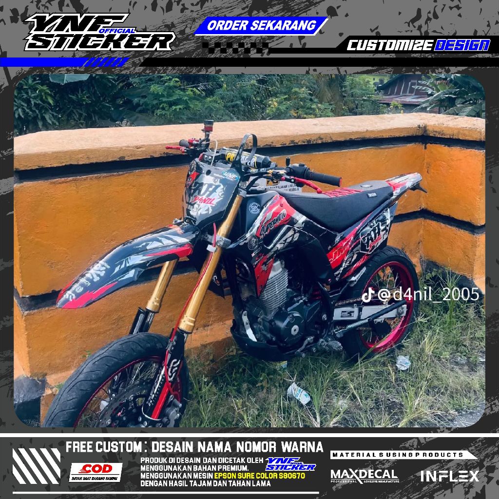 DECAL HONDA CRF 150L MERAH HITAM CROME / HOLOGRAM FULL BODY BEBAS REQUEST CHROME