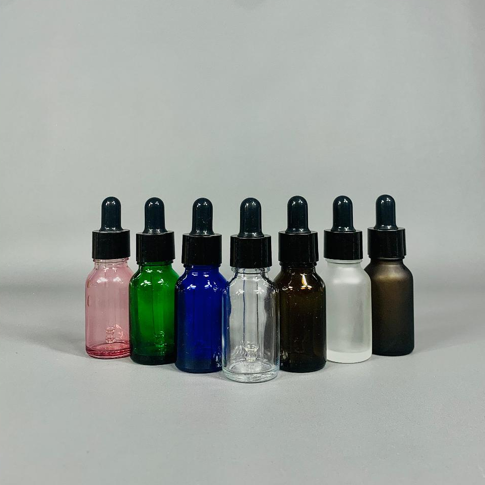 Botol Kaca Pipet 15 Ml Ring Hitam Smooth / Botol Pipet 15 Ml / Botol Serum 15 Ml