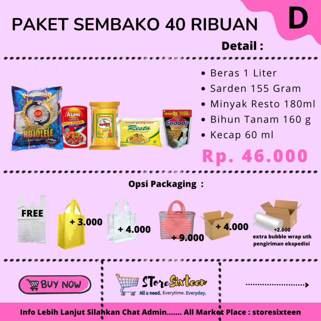 

Paket Sembako 40 Ribu Plus D / Paket Sembako Murah By Storesixteen