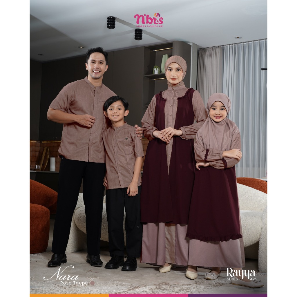 NARA ROSE TAUPE SARIMBIT NIBRAS 2025 BAJU LEBARAN KELUARGA BAJU SET KELUARGA SARIMBIT KELUARGA 2025
