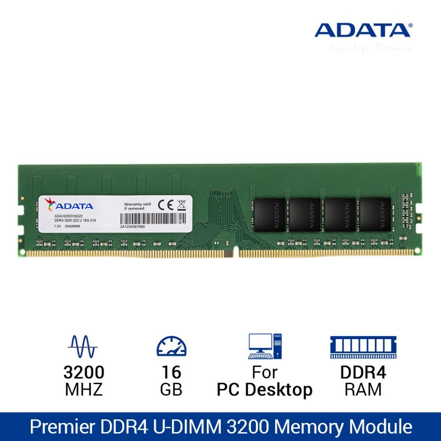 Ram ADATA Premier DDR4 32GB 16GB 8GB 3200MHz - Udimm Adata 8GB 16GB 32GB 3200 Mhz DDR4 - Ram For Des