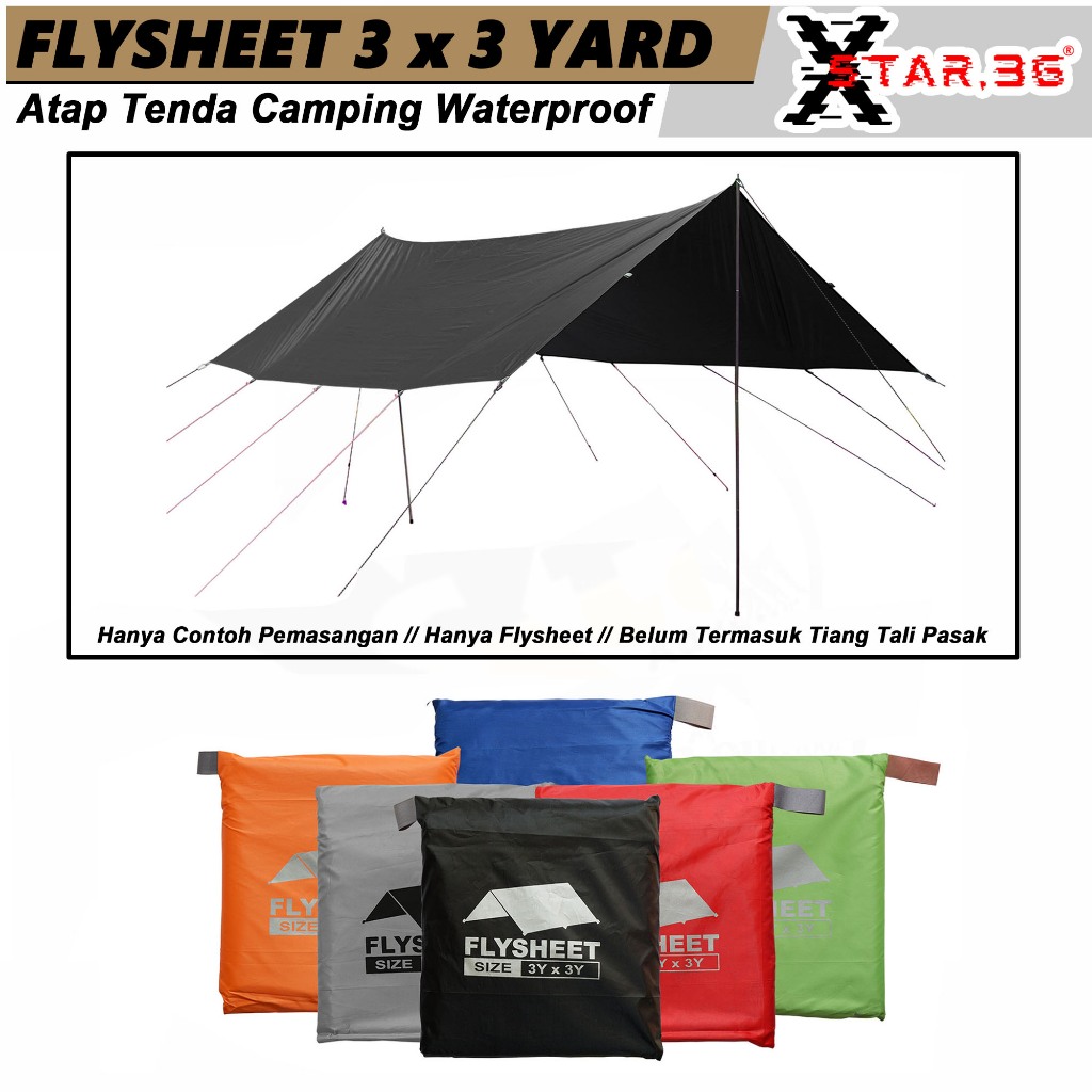 flysheet tenda outdoor 3 x 3 yard atap tenda camping waterproof 3x3 kanopi outdoor anti air