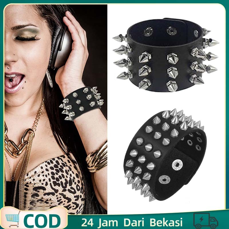 Gelang Punk Rock Spike Bracelet 3 Baris Gelang Punk Metal Bracelet Punk Rock