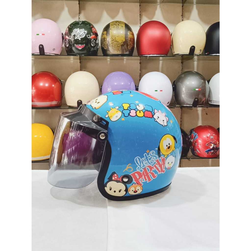 Aizo Helm Bogo Anak Motif Tsum-tsum biru Glossy Berlabel SNI Helm Murah Berkualitas COD Pack Bubble.