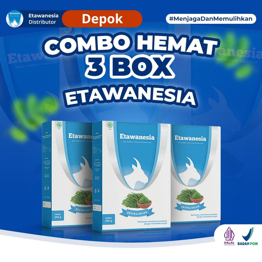 

PAKET 3 BOX ETAWANESIA ETAWA BIRU Susu Kambing Etawa + Ekstrak Moringa Folium Daun Kelor 200 gram