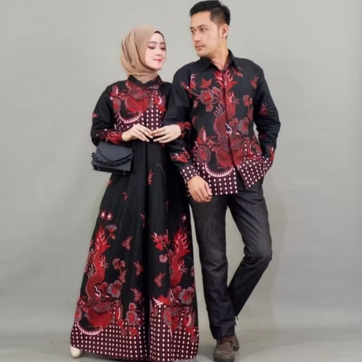 Batik Asmara - NAGA MERAH Couple Gamis Kemeja Batik Pria Solo Premium Modern