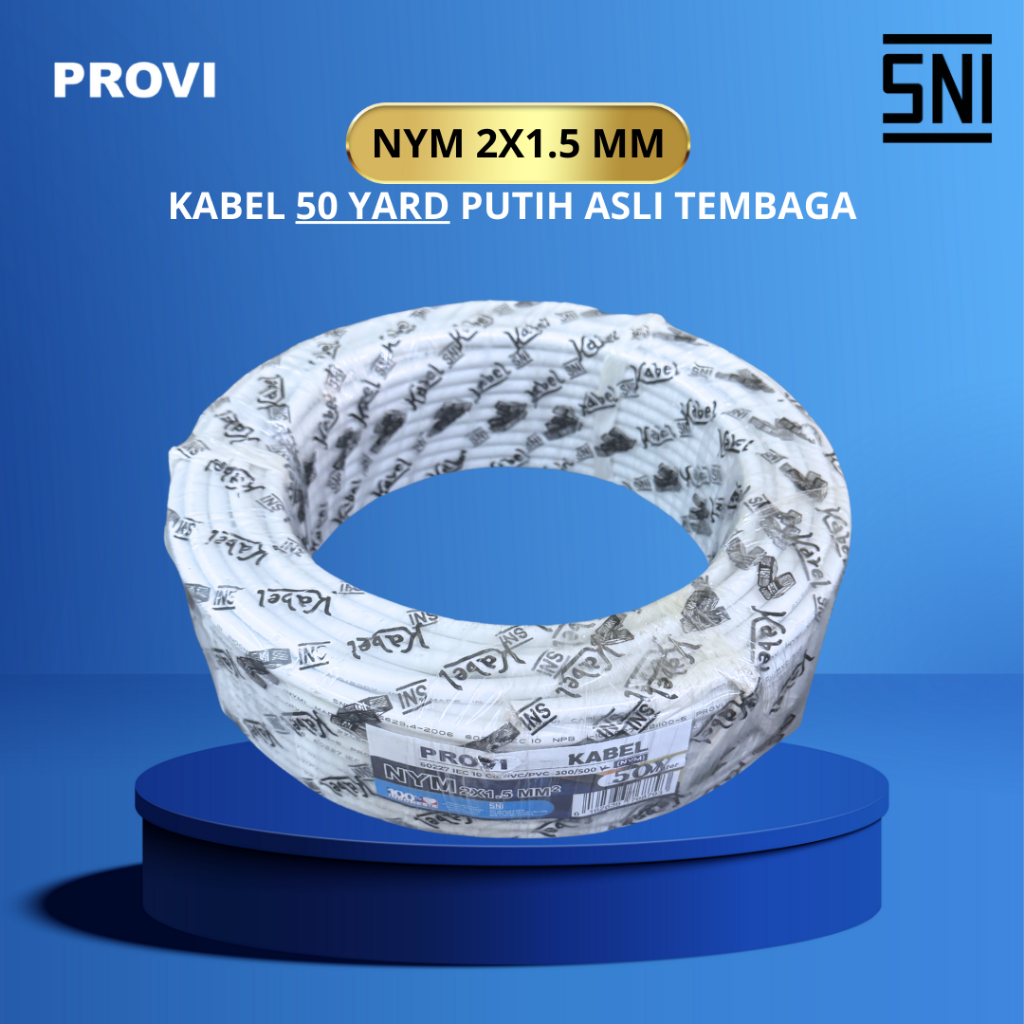 Kabel Tunggal Isi 2 NYM 2 x 1,5mm 50 Yard Listrik Bukan Serabut - Tembaga SNI Merek Provi