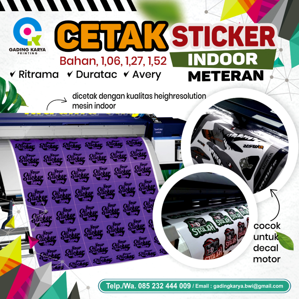 

CETAK STIKER VINYL METERAN INDOOR | PRINT STIKER METERAN INDOOR CUSTOM 1,06 1,27 1,52 RITRAMA DURATAC AVERY