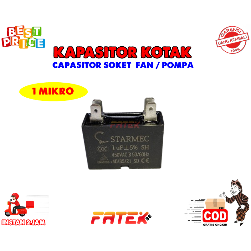 KAPASITOR KOTAK SOKET 1UF | KAPASITOR FAN | KAPASITOR POMPA | KAPASITOR KOTAK KIPAS ANGIN | KAPASITO