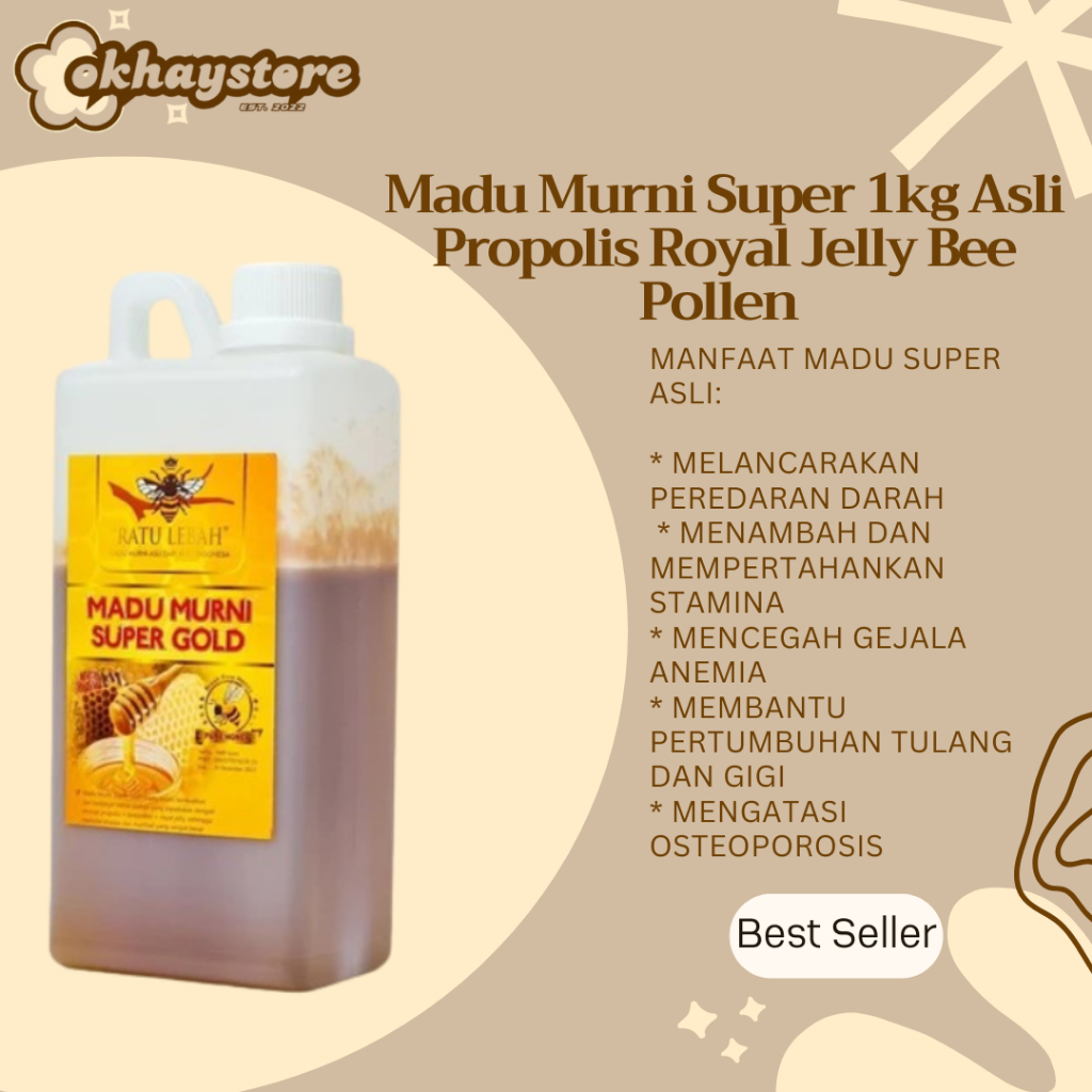 

Madu Murni Super 1kg Asli Propolis Royal Jelly Bee Pollen Penyubur Kuat Tahan Lama Ratu Lebah