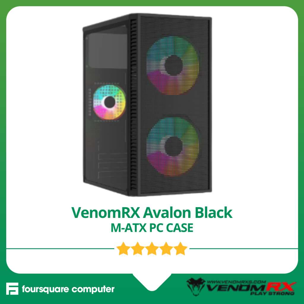 VenomRX Avalon Black M-ATX + 2 Fan 12cm RGB | CPU PC Case Casing Komputer