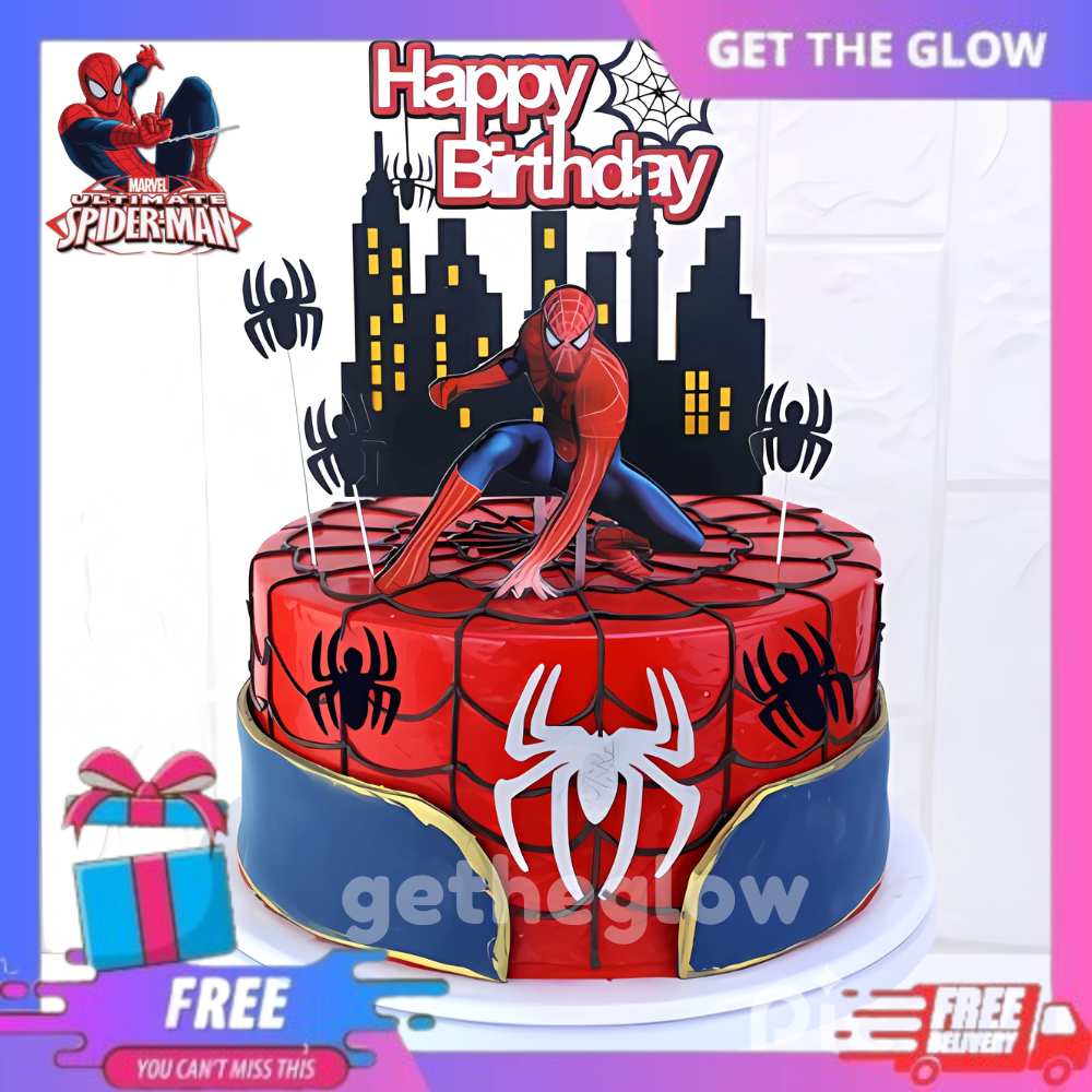 4 Pcs Cake Topper Karakter Spiderman Laba-Laba Dekorasi Hiasan Kue Ulang Tahun Anak Anak Tema Spider