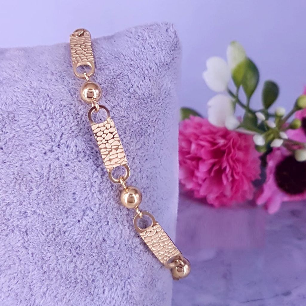 Gelang Tali Plat Boba Titanium Gold Gelang Tangan Cewek Replika Perhiasan Premium
