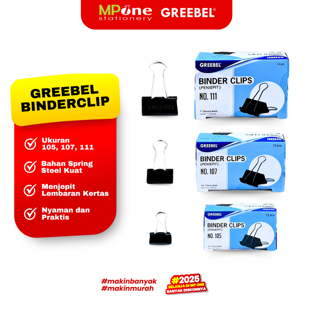 (1 KOTAK) Greebel Binder Clip No. 105/107/111 / Penjepit Kertas Kecil / Klip Kertas Binder Clip 105/