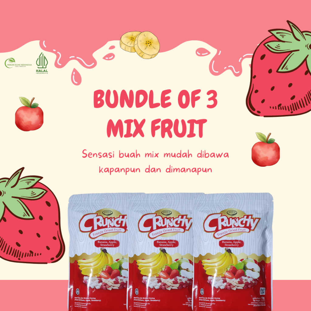 

Crunchy Bundle Of 3 - Freeze Dried Fruit Mix (Banana, Apple, Strawberry)