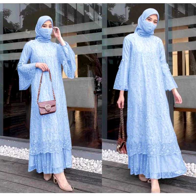 Gamis Brokat Tulle Maxy Dress Muslim / Gamis Brokat Full Maxi Dress Wolfish Premium Kombinasi Brokat