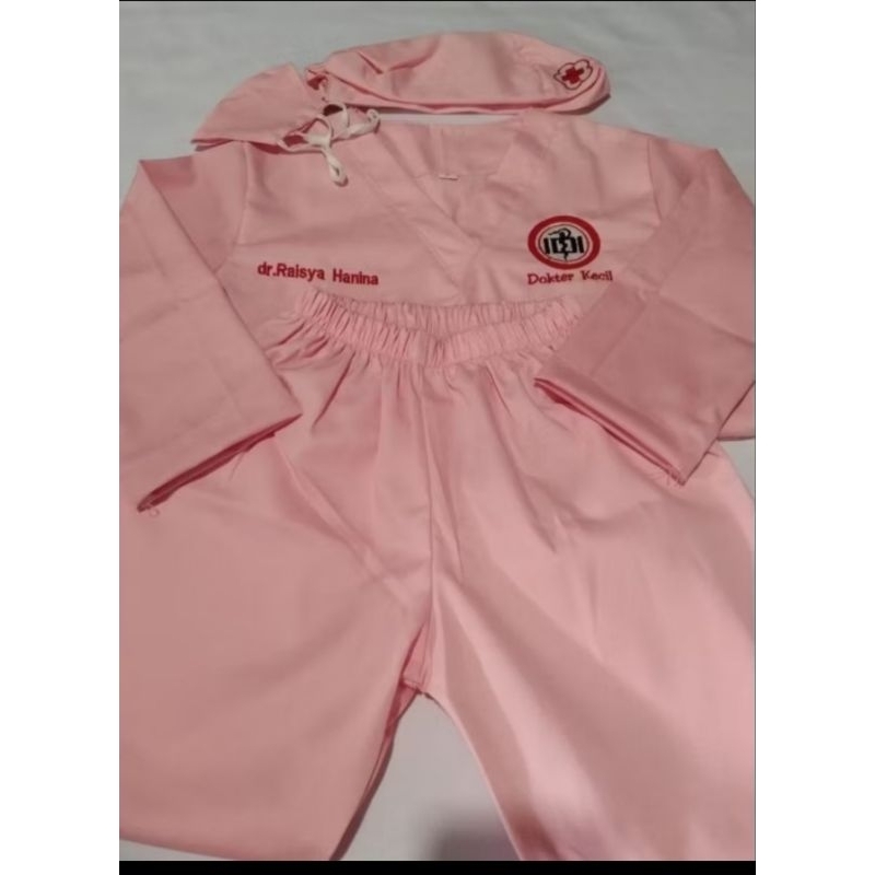 Baju Profesi Dokter Kecil Lengan Panjang - Bordir logo iddi & nama - Kostum Profesi Anak TK / SD