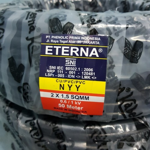 Kabel ETERNA NYY 2x1,5 mm Hitam Kawat Tembaga 50 Meter