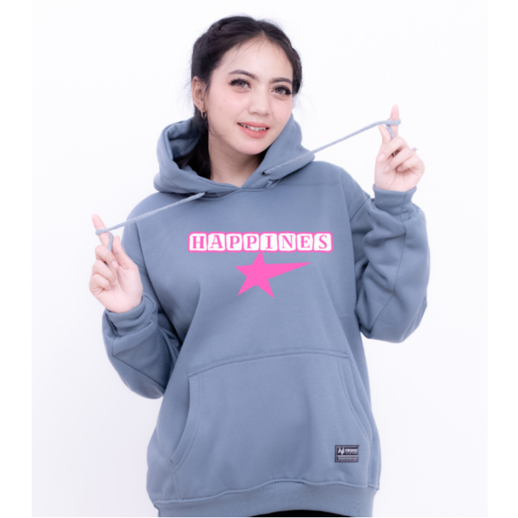 VINSMOKE Hoodie Sweater Hoodie Happines Wanita Pria Oversize Big Size Hitam Unisex