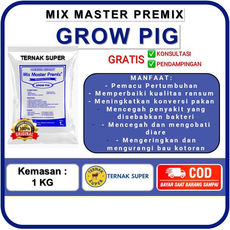 MIX MASTER PREMIX GROW PIG - PREMIX SUPLEMEN PAKAN BABI VITAMIN PEMACU PERTUMBUHAN BABI