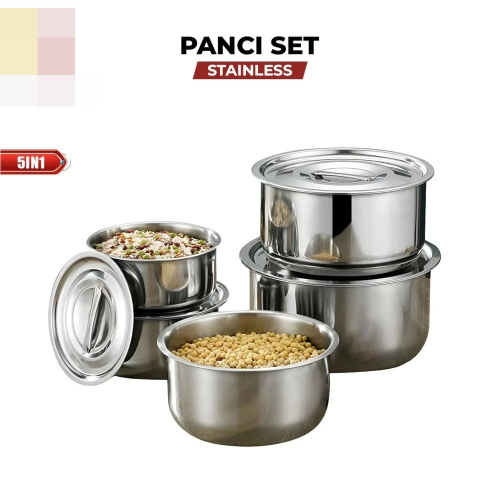 MARKETHUB Panci/Pot 5IN1 C1232 Rantang Susun Panci Stainless Steel Set Tutup Mangkok Sup Makanan