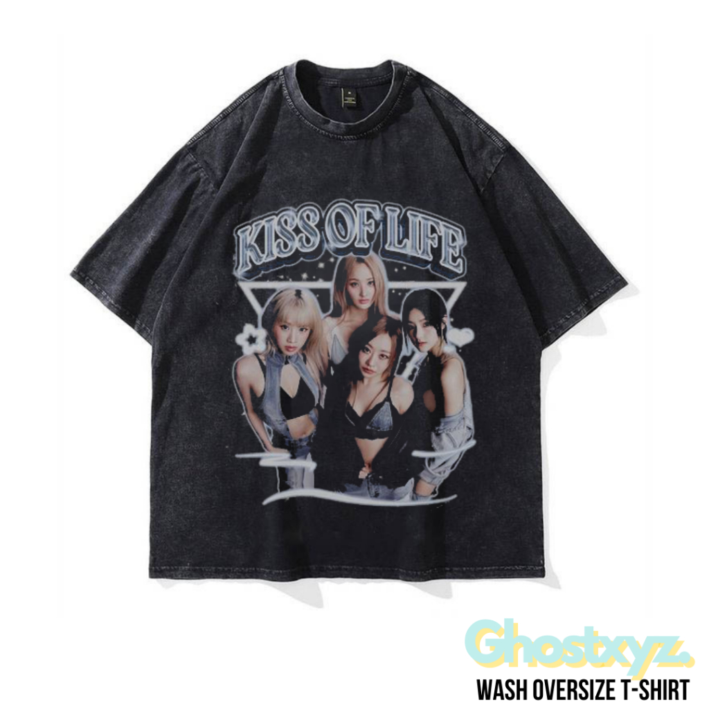 Ghostxyz T-Shirt Kiss Of Life Wash Oversize Vintage Tee Baju Kaos