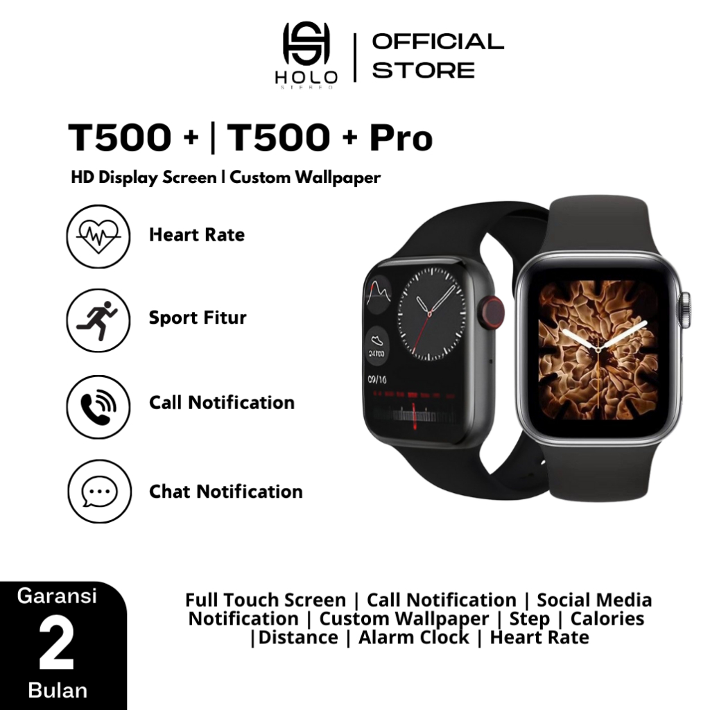 HOLO - Series T500+, T500 + Pro Original Smartwatch Double Strap Jam Pintar ,Bisa Telfon , Pria Dan 