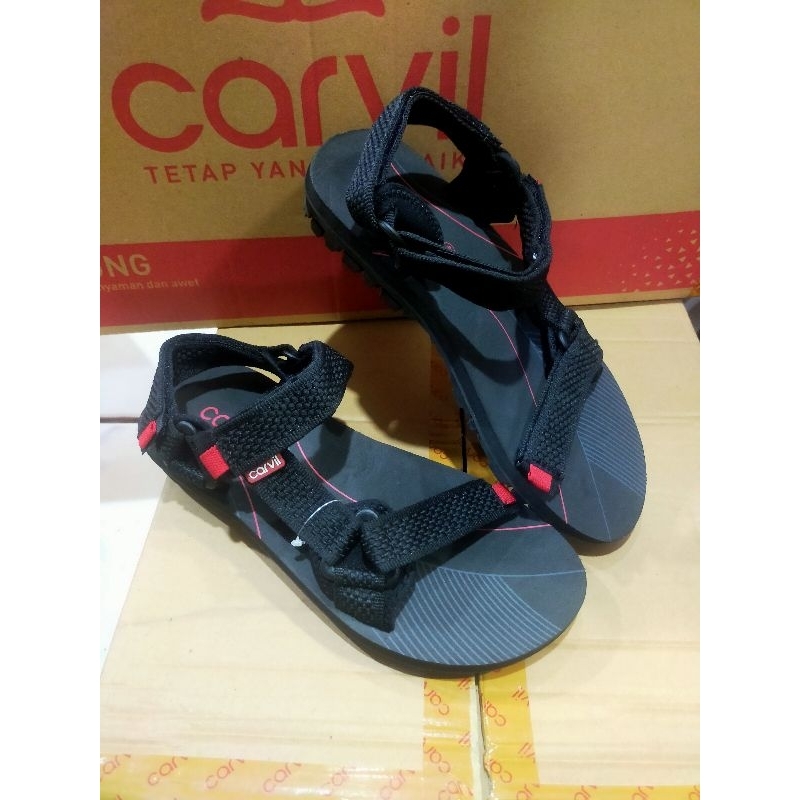 Sandal gunung hitam pria Merk Carvil malabar original