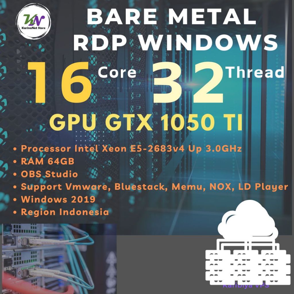Bare Metal Server RDP Dedicated 16 Core 64GB RAM VGA GPU GTX 1050 TI OBS Emulator Android Youtube VP