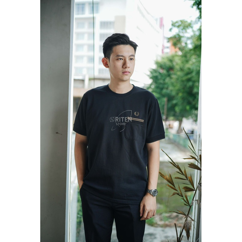 Fred Perry Loopback Jersey Pocket Tee Black Original / Baju Kaos FP Authentic