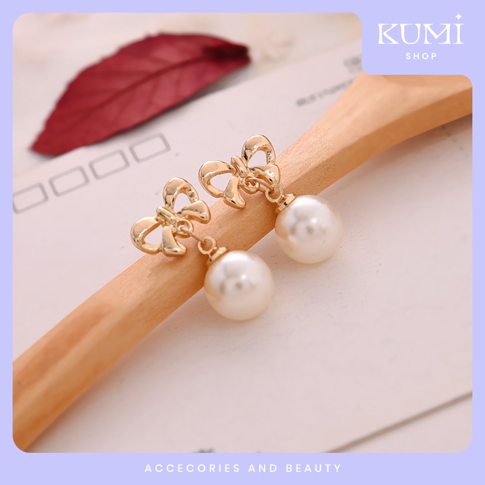 Anting Korea Pita Emas Dengan Bandul Mutiara Putih Elegan Pretty [ATGPTMT]