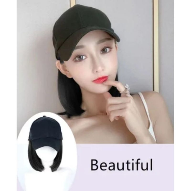 HAIRSTYLE WIG TOPI WANITA WIG TOPI BASEBALL RAMBUT PENDEK WIG TOPI BASEBALL PENDEK TRENDY TERBARU