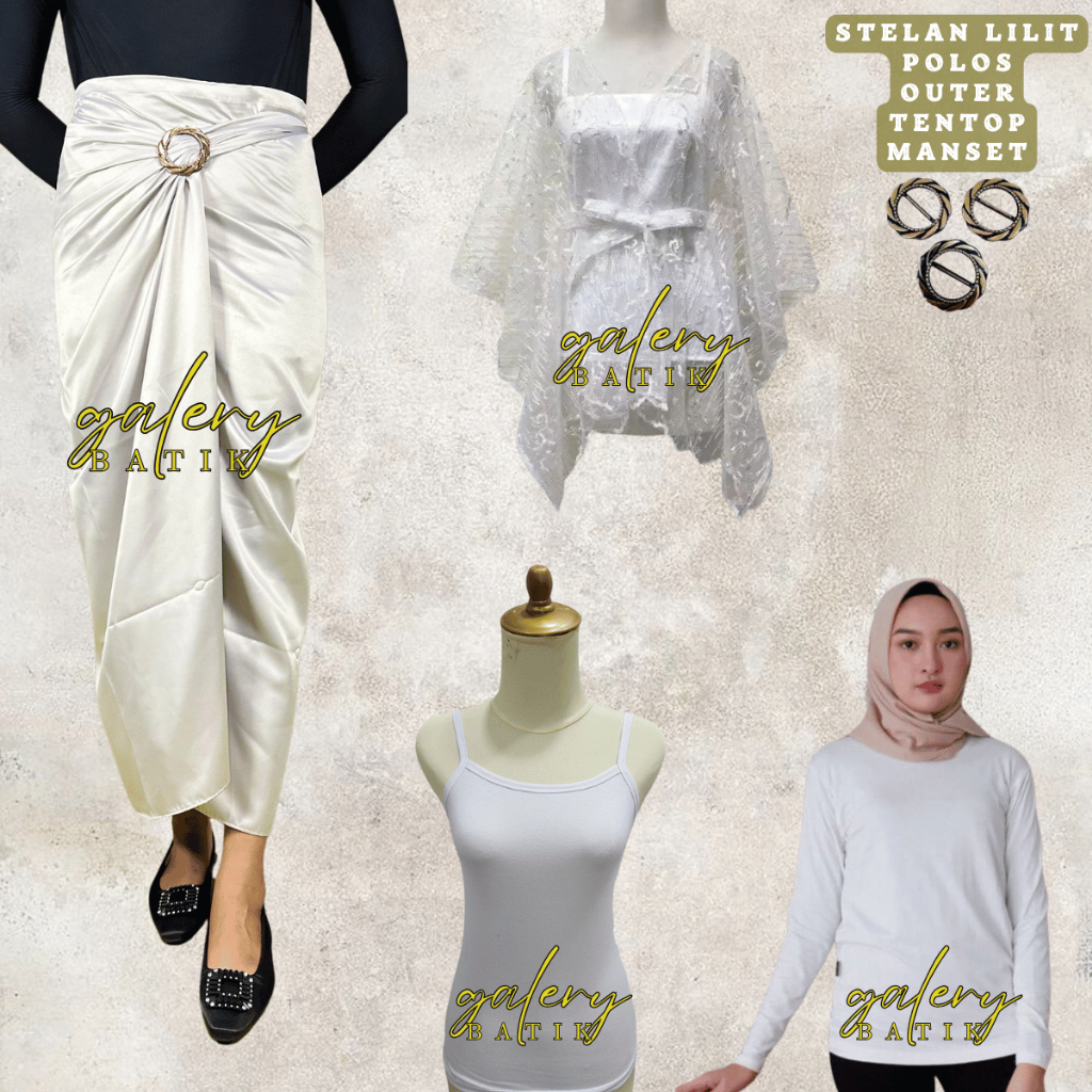 Set Kebaya Wisuda Modern Set Lamaran Bridesmaid Kekinian Stelan Rok lilit Polos Warna Putih dan Oute