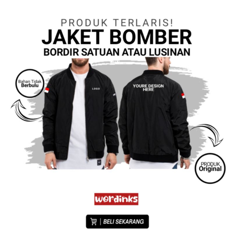 Wordinks Jaket Bomber custom bordir/sablon satuan atau lusinan, jaket touring, jaket komunitas, jake