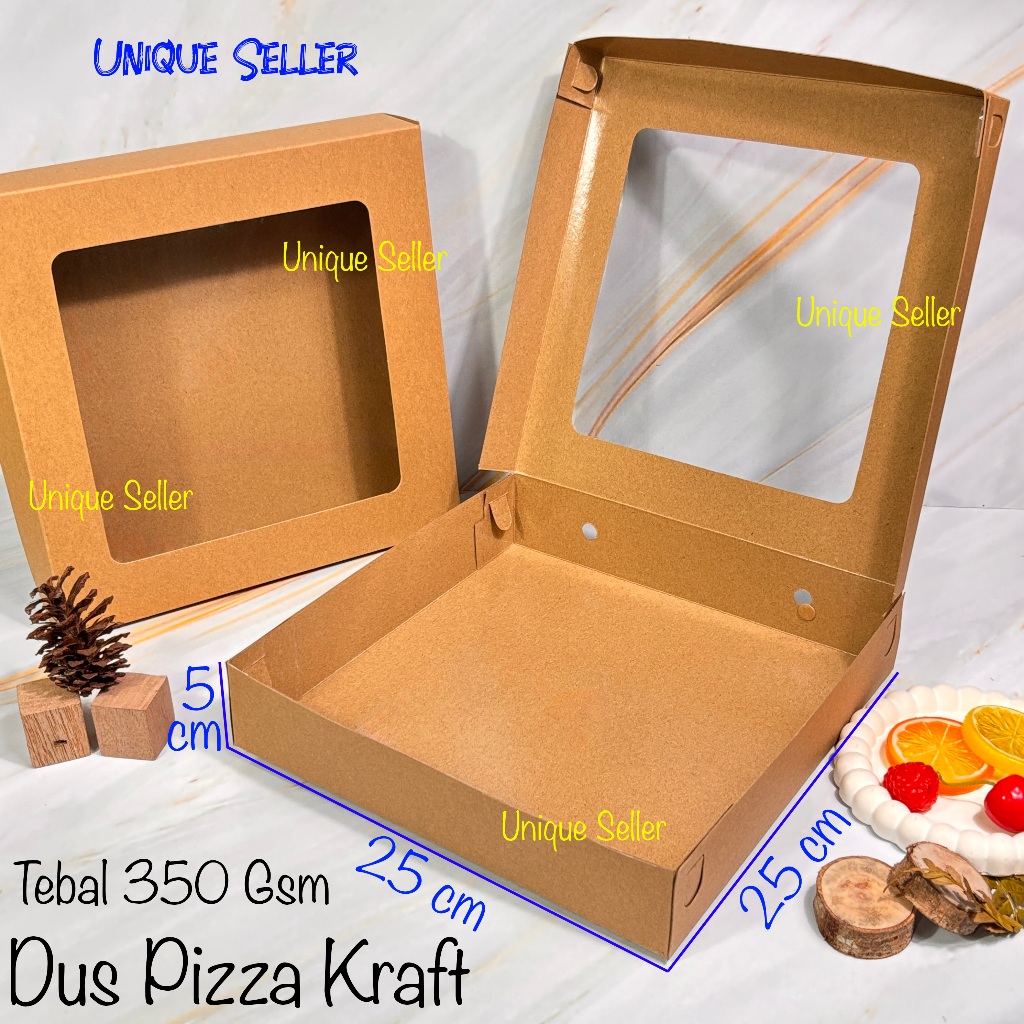 

Dus Box Kotak Pizza KRAFT 25x25x5 Jendela FULL Laminasi 350 Gram / Dus Box Kotak Hampers Pizza KRAFT 25x25 Tinggi 5 cm Coklat Window 350 Gsm / Dus Box Kotak Kue Roti Snack Pizza Roti Kue Baju Hadiah Souvenir Pigora Jam Dinding 25x25x5 cm 25x25 x 5 cm