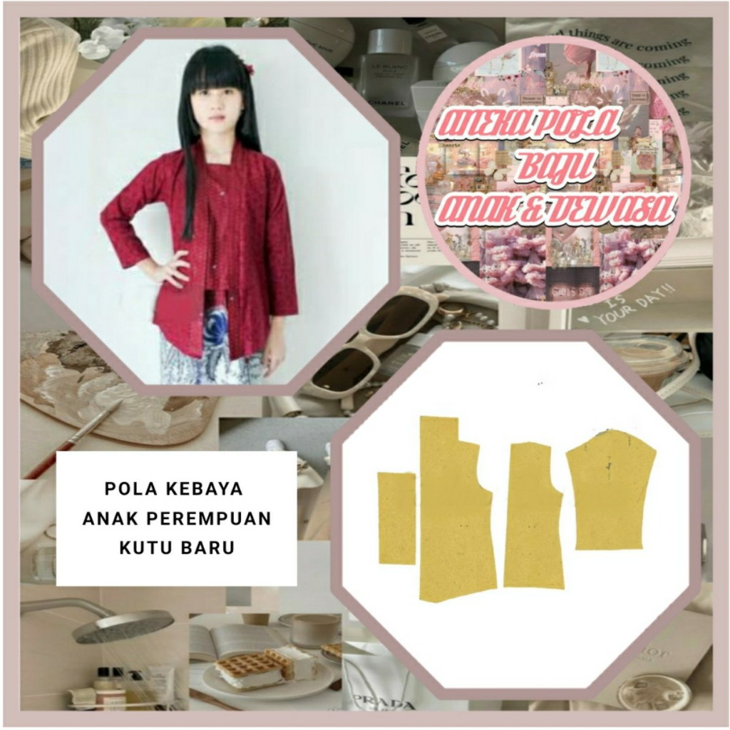 Pola Kebaya Anak Kutu Baru | Pola Instan Kebaya Anak Perempuan Kutu Baru | Pola Jiplak |