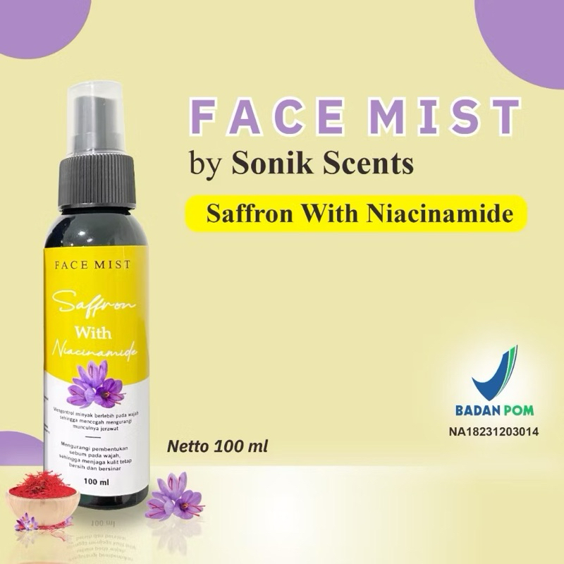 BPOM Face Mist Saffron With Niacinamide 100ml By Sonik Scents Saffron Face Mist BPOM