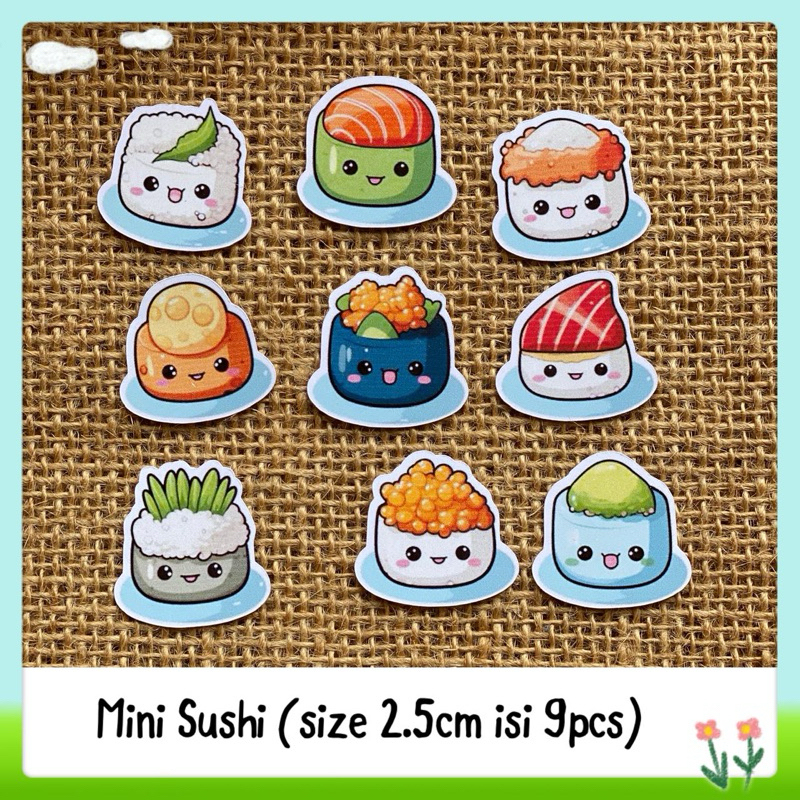 

9pcs sticker tempelan makanan food mini sushi