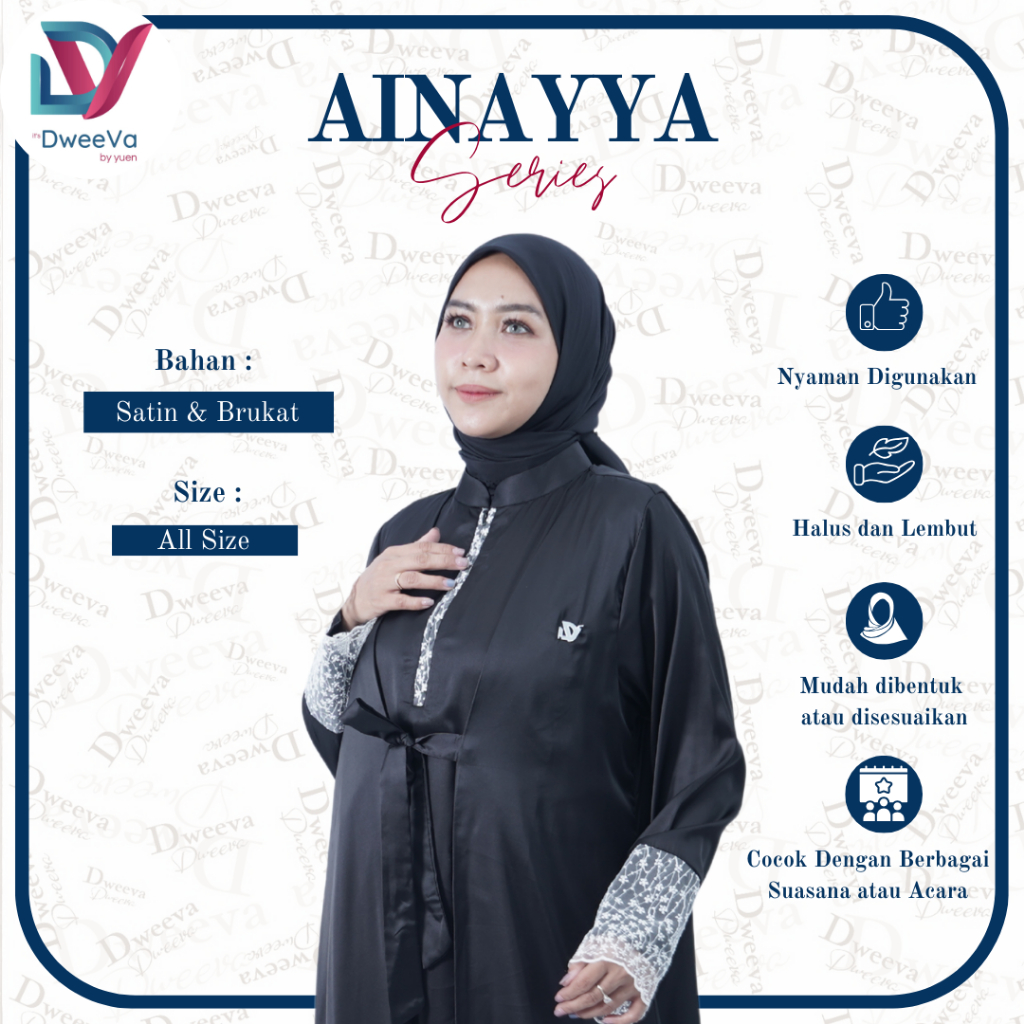 Dweeva Gamis Polos Premium Ainayya Series Dress Atasan Wanita Bahan Satin & Brukat