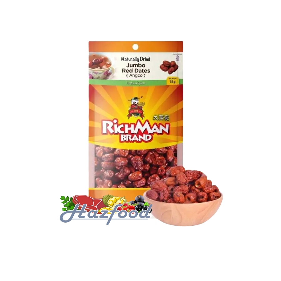 

RichMan Brand Red Dates Angco (Ang Cho) Kurma Merah Kering 75 Gram