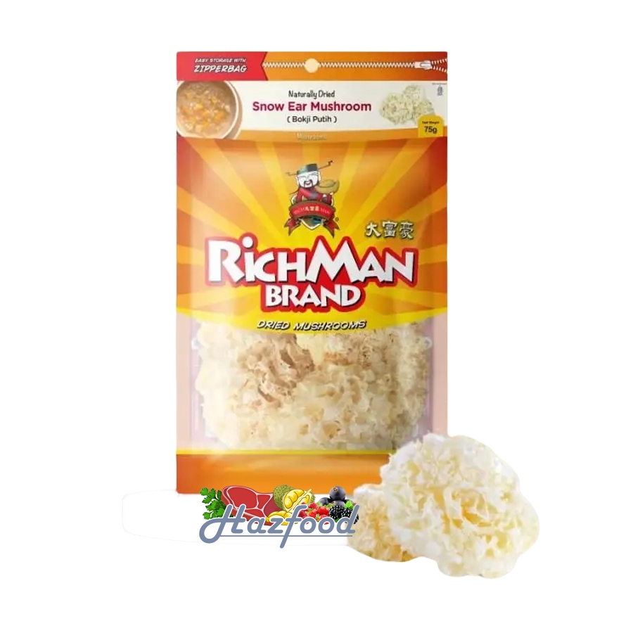 

RichMan Brand Snow Ear Mushroom (Bokji Putih) Jamur Salju Kering 75 Gram