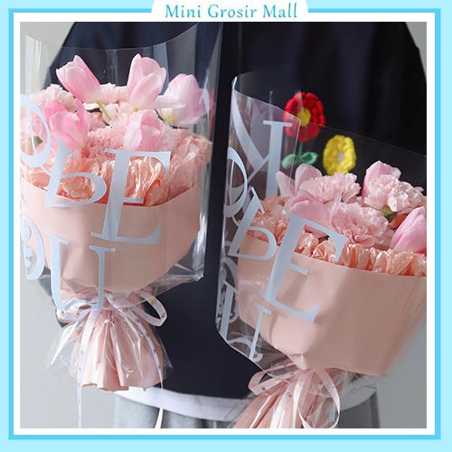 

20 Lembar Kertas buket bunga cellophane bening kertas buket transparant motif i love you KB59
