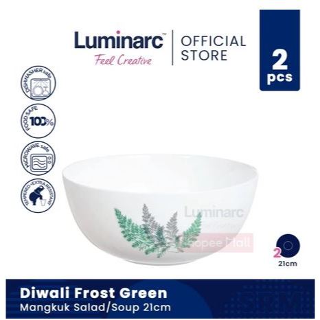 LUMINARC Bowl Mangkuk Salad Soup Bowl DIWALI FROST GREEN 21cm X 9.3 cm - Import - Original