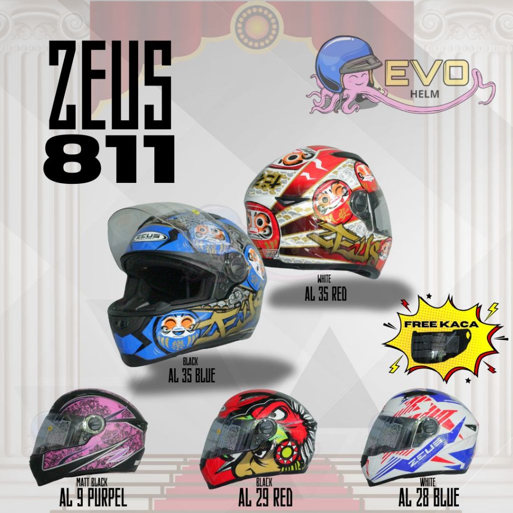 HELM ZEUS 811 & ZS 811C SOLID MOTIF ORIGINAL, HELM FULL FACE PRIA WANITA KEREN, ZEUS HELMET OFFICIAL